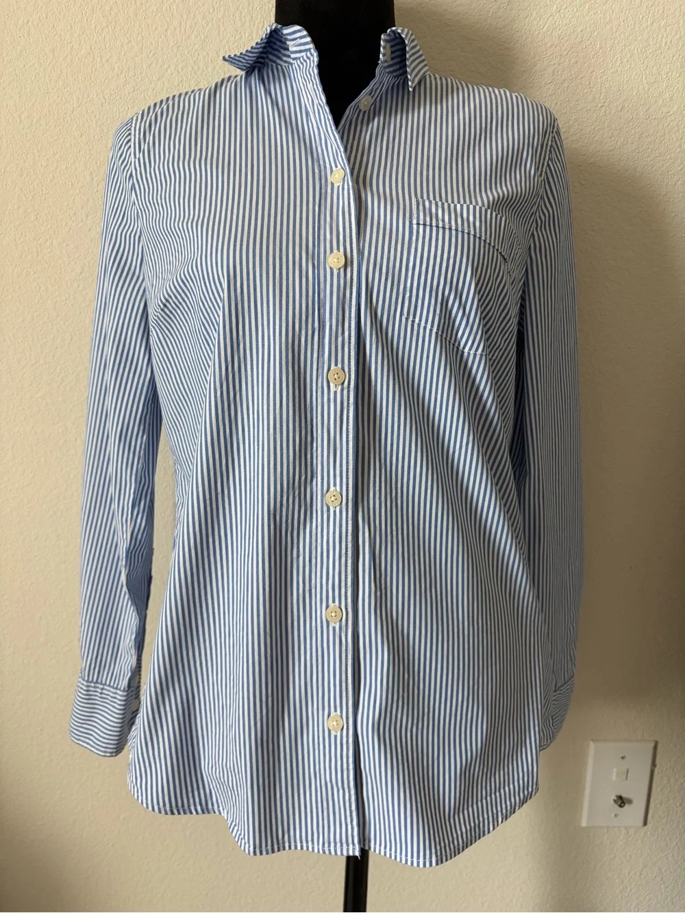 J. Crew Blue and White Narrow Stripe Button-Down Shirt size S